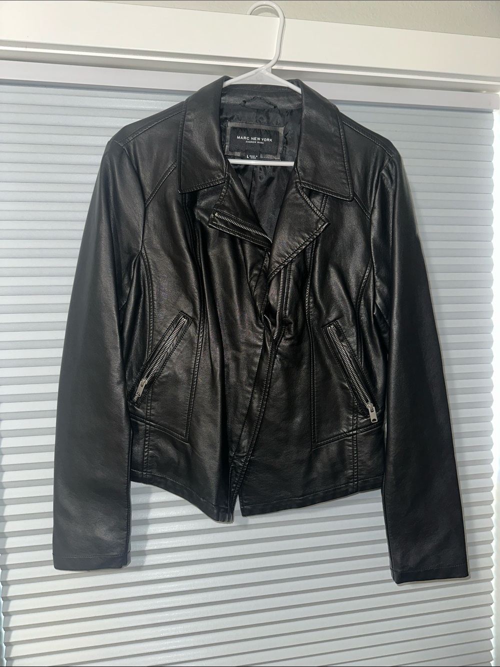 Marc New York Black Leather Asymmetrical Zip Jacket